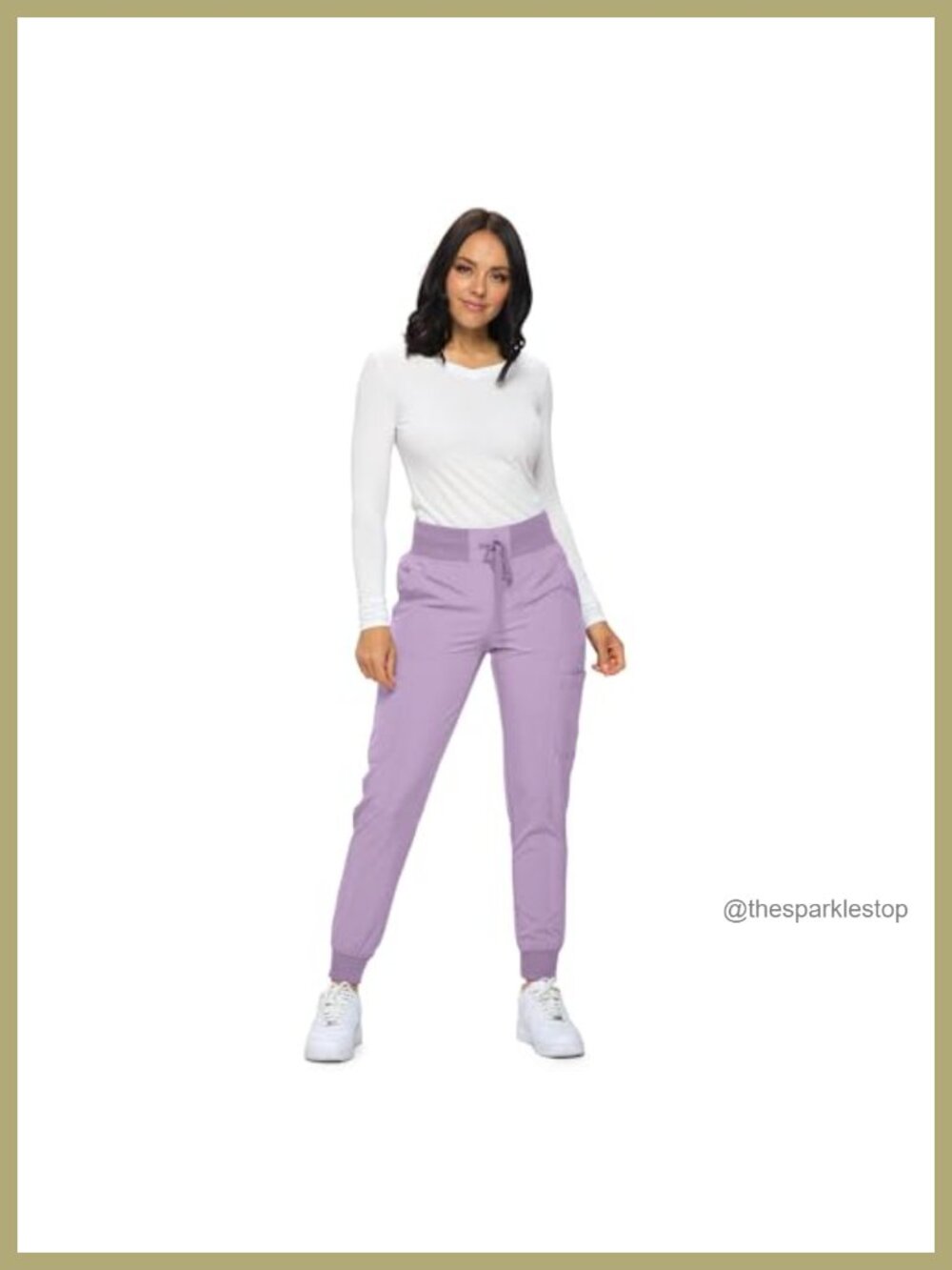 Women's Ribbed Knit Jogger Scrub Pants with Drawstring & 6 Pockets